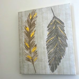 Wall art feathers gray beige and gold